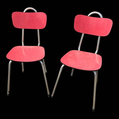 2 Chaises En Formica Vintage Rouge