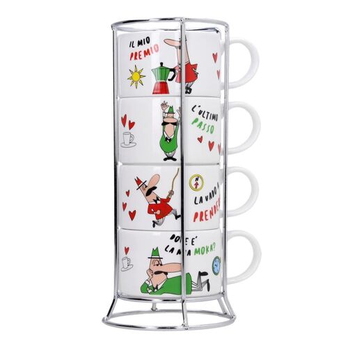 Set de 4 tasses à expresso empilables italia avec support