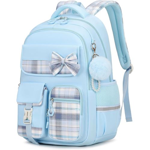 KALANKA-Cartable Fille Primaire, Sac à Dos Scolaire College Étanche Daypack pour Adolescentes, Cartable Kawaii à Carreaux pour Filles de 9 à 16 an pour les Voyages