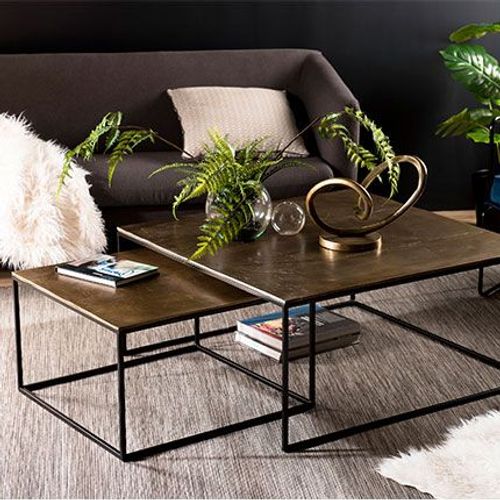 Lot De 2 Tables Basses Carrées 89 Et 60 Cm En Aluminium Doré - Josy