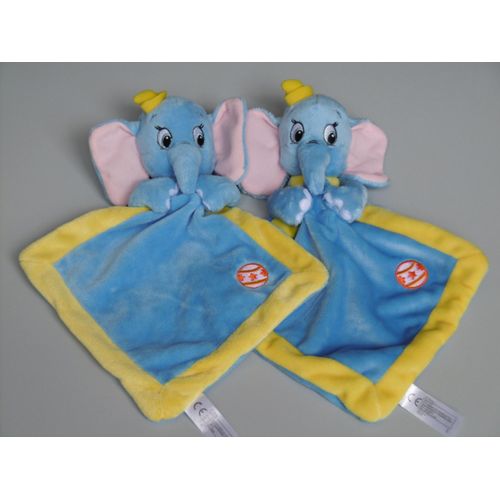 Lot de 2 doudous éléphant Dumbo bleu jaune Disney
