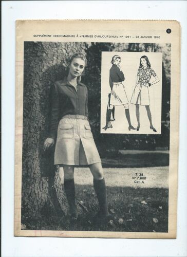 Femmes D'aujourd'hui Supplément Patron N° 7.600 Un Ensemble Jupe Et Chemisier Taille 38 Du 28 Janvier 1970 N° 1291