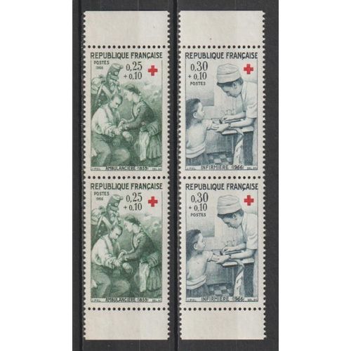 France, 1966, Au Profit De La Croix-Rouge, N°1508 + 1509 (Paires Verticales De Carnet), Neufs.
