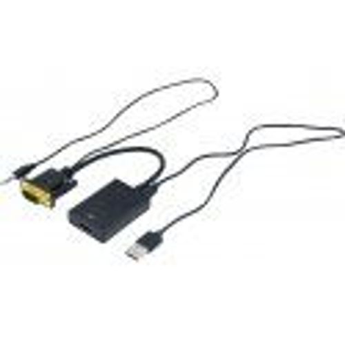 exertis Connect - Adaptateur audio/vidéo - HD-15 (VGA), mini-phone stereo 3.5 mm, USB (alimentation uniquement) mâle pour HDMI femelle - 17 cm - noir