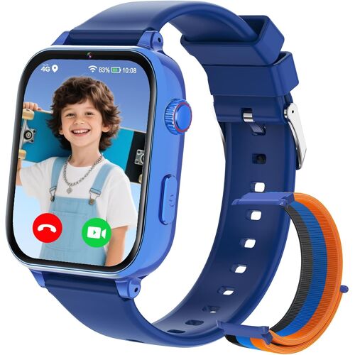 Montre Connectée Enfant Gps 4G, Smartwatch Téléphone Pour Garçon Fille Avec Sos Mode Classe 5 Jeux Appel Vidéo Voix Chat Montre Cadeau Pour Montre Intelligente Enfants 5-12 Ans, Bleu