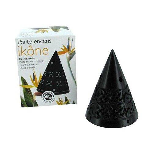 Porte-encens en pierre Ikône noir pour bâtonnets et cônes d'encens - Les Encens du Monde
