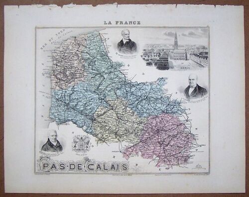 Gravure Du Departement Du Pas De Calais . Atlas Migeon 1886