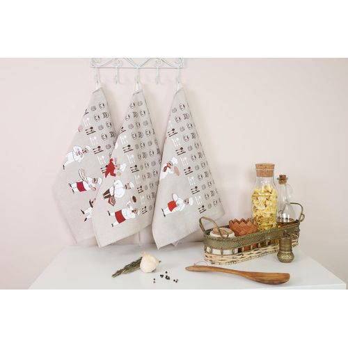 Tzf-Lot De 3 Torchons En Lin Mélangé 46 X 60 Cm, Torchons De Cuisine, Petites Serviettes 60 % Lin, 40 % Coton, Serviette Avec Crochet De Suspension \U2013 Chefs, 3 Pièces.