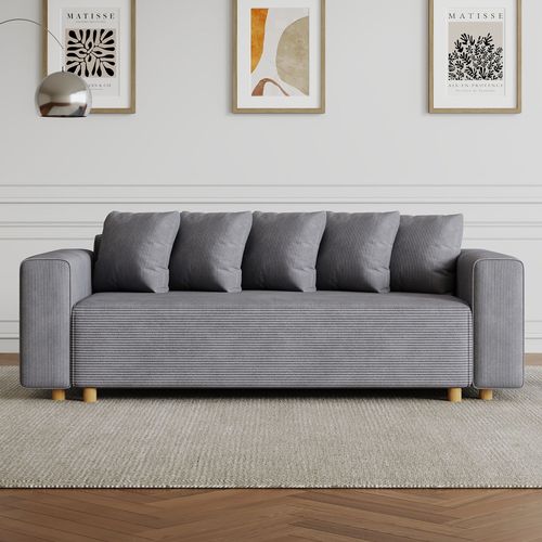 Kolding - Canapé Convertible 3 Places En Velours Côtelé Gris
