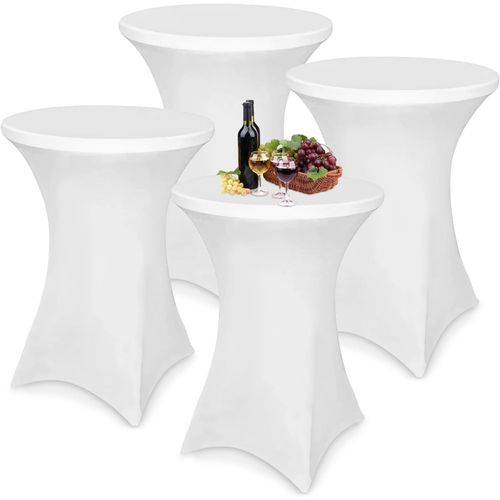 Stretch Nappe Housse Ø 80-85 Cm, 4 Pièces Housse Mange Debout, Extensible Housse Pour Table Haute Pour Tables De Bar Fêtes D'anniversaire Banquets De Mariage Jardin Restaurent Bar(Blanc)