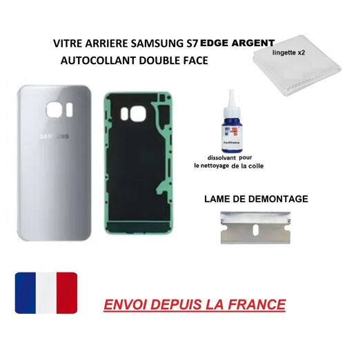 Vitre Arrière Compatible Samsung Galaxy S7 Edge Argent Sm-G935f, Qualité Origine En Verre Itechfrance®, Coque Cache Batterie, Double Face Adhésifs, Dissolvant, Lame Rasoir De Démontage