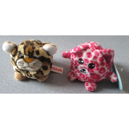 Lot De 2 Peluches Bobballs De Keel Toys-Modèle Léopard-1 Rose Et Blanc Et L'autre Marron Et Beige-Environ 7x10cm