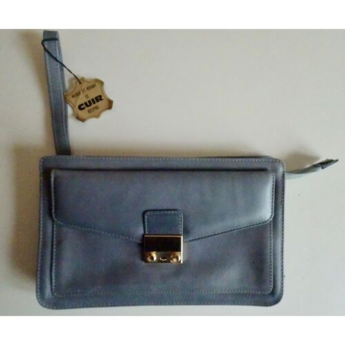 Pochette pour femme en cuir gris