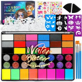TZF-Kit de maquillage pour enfants, 42 couleurs professionnelles, avec pochoirs, pinceaux et pierres précieuses, pour carnaval, Halloween, déguisement et fête des enfants, Le cadeau idéal pour les en