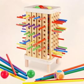 Montessori Wooden Board Game with 42 Coloured Sticks,Fine Motor Skills Game and Family Counting and Travel for Children,Educational Toy for Children Ages 3,4,5,6 Years Old