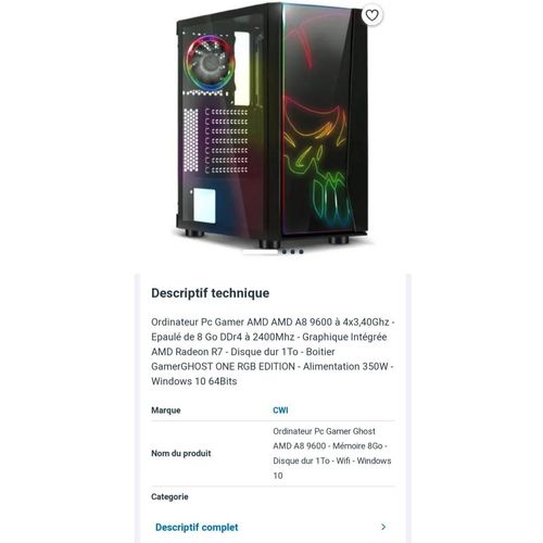 PC Gamer AMD A8 9600 - 3.40 Ghz - Ram 8 Go - DD 1 To