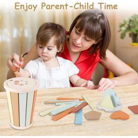 Montessori Toys for Children,Wooden Baby Toy,Sorting and Stacking Game of Coloured Sticks,Fine Motor Skills Games,Educational Learning Toys for 1,2 and 3 Years (Macaroons)