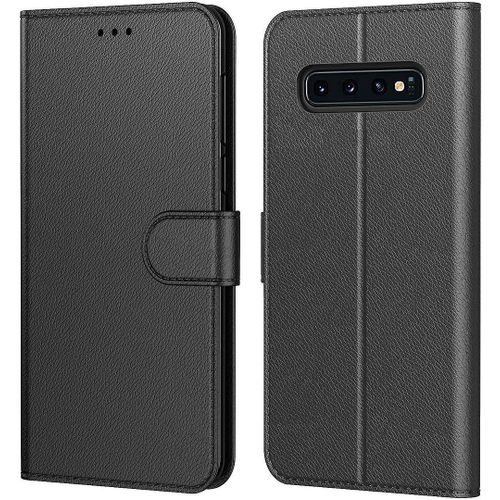 Coque Pour Samsung S10e Housse Etui Portefeuille Effet Cuir Protection Intégrale Noir