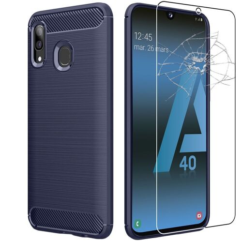 Ebeststar - Coque Samsung A40 Galaxy Sm-A405f Housse Motif Fibre Carbone Luxe Tpu Premium, Bleu Foncé [Dimensions Precises Smartphone : 144.3 X 69.1 X 7.9mm, Écran 5.9''] [Nb: Lire Description]