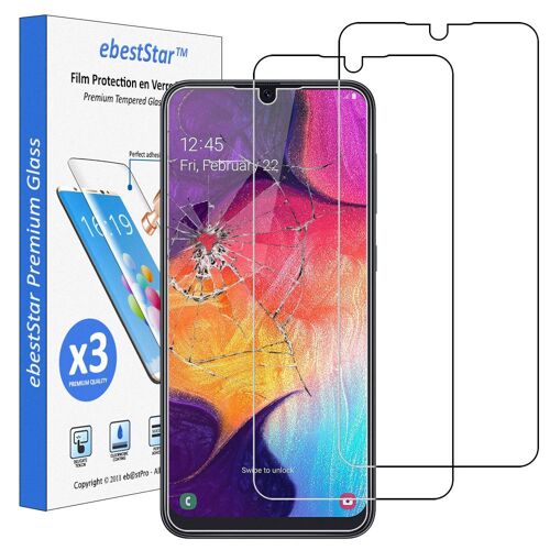 Ebeststar - [Pack X3] Verre Trempé Samsung A50 Galaxy A505f, A30 A305f Film Protection Ecran Anti Casse, Anti-Rayure, Pose Sans Bulles [Dimensions Precises Smartphone : 158.5 X 74.7 X 7.7mm, Écran 6.4'']