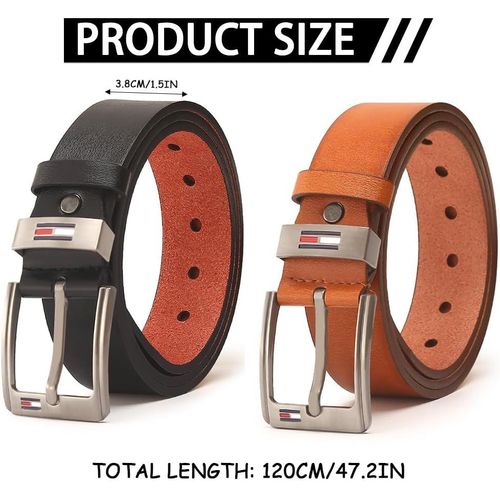 Tzf-2 Pièces Ceintures Pour Hommes Avec Boucle Alliage, Taille Réglable De 115 Ou 120 Cm, Cuir Synthétique, Pour Les Costumes Travail D'affaires, Cadeaux Pour Hommes (2, Noir Et Café, 120 Cm)