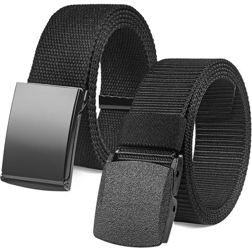 Tzf-2pcs Ceinture En Nylon Pour Hommes - Boucle En Métal Et Plastique, De Travail, Sport En Extérieur, Réglable En Tissu Sans Trous