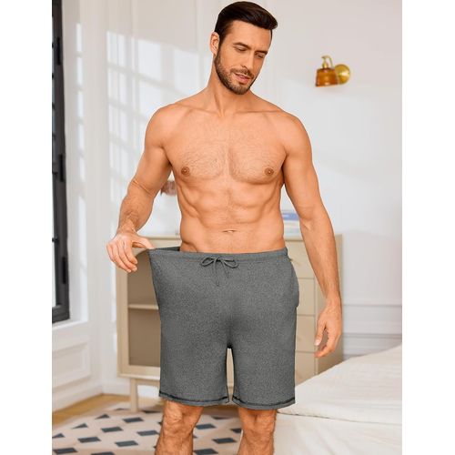 Tzf-Short Pyjama Homme Coton Uni Pantalon De Nuit Court Doux Avec Ceinture Élastique Et Poches Bas De Pyjama Décontracté Été