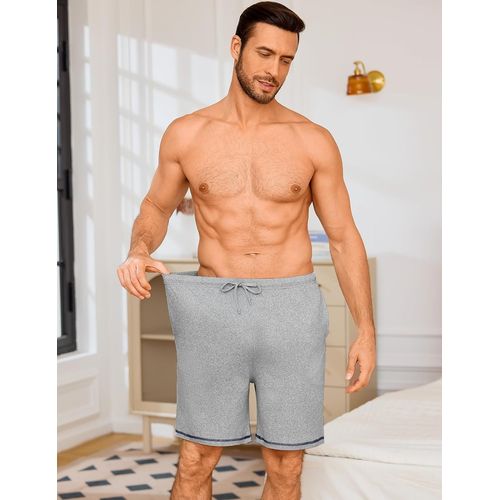Tzf-Short Pyjama Homme Coton Uni Pantalon De Nuit Court Doux Avec Ceinture Élastique Et Poches Bas De Pyjama Décontracté Été