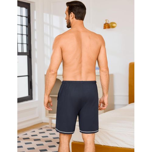 Tzf-Short Pyjama Homme Coton Uni Pantalon De Nuit Court Doux Avec Ceinture Élastique Et Poches Bas De Pyjama Décontracté Été