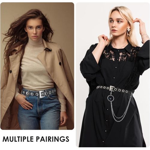 Tzf-Ceinture En Cuir Avec Rivets Amovible - Chaîne En Métal - Punk Rock Jeans - Pour Homme Et Femme, Noir , Taille Unique