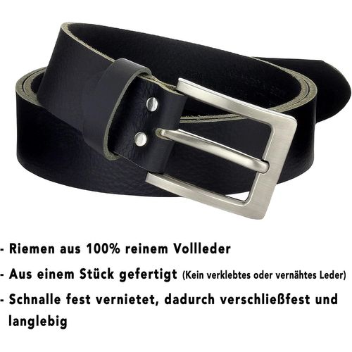 Tzf-#4mvl121 Ceinture En Cuir De Vachette Véritable Fabriquée À La Main En Allemagne Noir 4 Cm De Large
