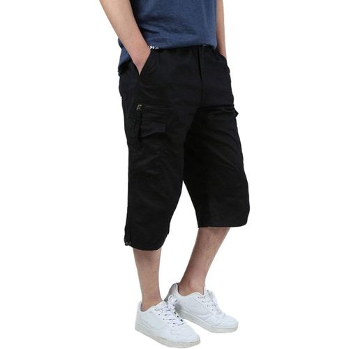 Tzf-Homme 3/4 Short Cargo Eté En Coton Pantacourt Décontracté Pantalon De Travail Court Avec Multi-Poches Pantalon De Loisir Casual Sport Avec Ceinture