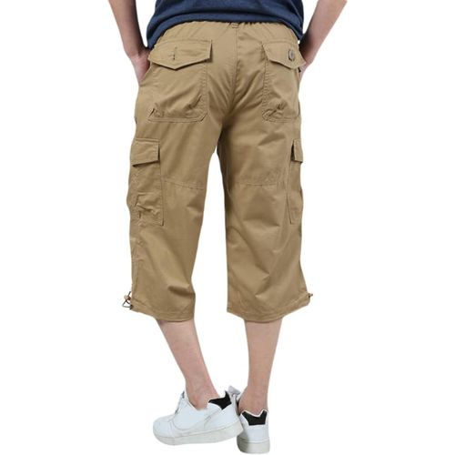 Tzf-Homme 3/4 Short Cargo Eté En Coton Pantacourt Décontracté Pantalon De Travail Court Avec Multi-Poches Pantalon De Loisir Casual Sport Avec Ceinture