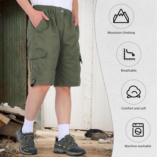 Tzf-Shorts Cargo Homme À Ceinture Élastique - Shorts En Coton Décontractés D'été, Coupe Relax, Shorts De Travail À Multiples Poches Pour Extérieur Et Usage Quotidien