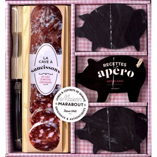 La Cave À Saucisson Et Les 3 Petits Cochons - Contient : 1 Cave À Saucisson En Bois Avec Planche De Découpe, 1 Couteau De Type Laguiole, 2 Ardoises Cochons, 1 Livre De Recettes De Planches...