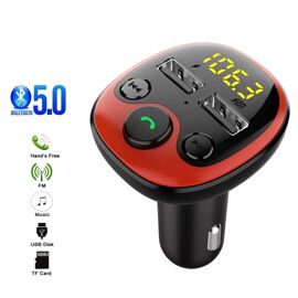 Transmetteur FM Bluetooth Voiture - Lecteur MP3, 2 Ports USB 4.8A, Appels Mains Libres, Anneau Lumineux RGB, Carte TF