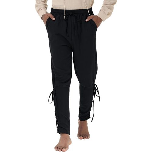 Tzf-Pantalon Medieval Homme En Coton Et Lin Costume Médiéval Viking Été Pirate Pants Men Avec Cordon Taille Elastique