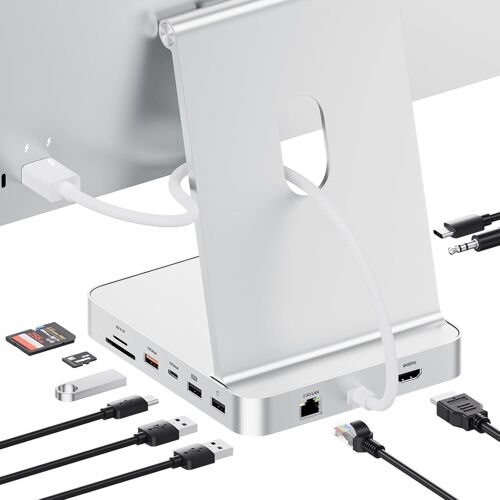 Amélioré Imac Hub Pour Imac M1/M3/M4, Accessoires Imac Avec Boîtier Ssd (Ssd Non Inclus), Hub Usb C Pour Imac 24 Pouces Avec Hdmi 4K@60Hz, 2,5 Gbe (Argent)