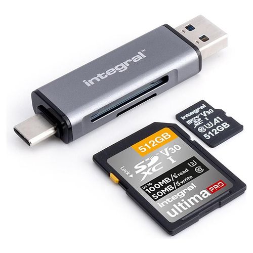 Integral - Lecteur de carte (microSD, microSDHC, microSDXC, SD, SDHC, SDXC) - USB 3.2 Gen 1 / USB-C