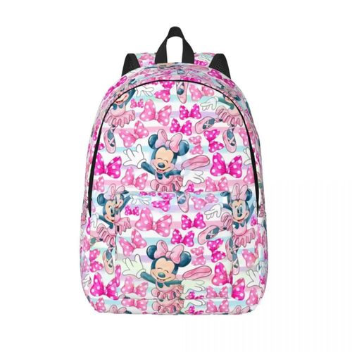 Sacs à dos en toile personnalises Minnie Mickey Mouse pour hommes et femmes, cartable basique pour l'ecole et l'université