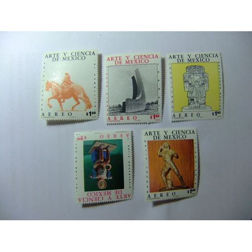 109 Mexico 1976 / Art And Science Sculptures Archeology / Yvert Pa 414 / 418 Mnh
