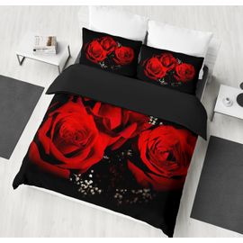 Tzf-Parure De Lit 3d Rouge Rose En Microfibre Avec Housse De Couette Et 2 Taies D'oreiller En Microfibre - Pour Adultes Et Enfants - 135 X 200 Cm