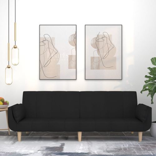 Vidaxl Canapé-Lit À 2 Places Avec Deux Oreillers Noir Tissu