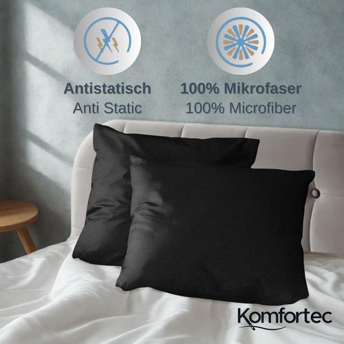 Cheng-Literie Super Douce Premium Housse De Couette 135x200 Cm 2 Parties + Taie D'oreiller 80x80 Cm, 100% Microfibre Brossée, Noir