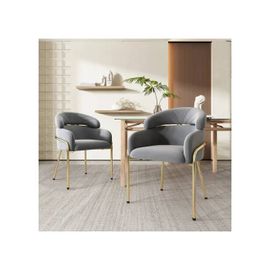 Chaise De Salle À Manger, Set De 2, Légère Et Luxueuse, Chaise De Salon, Quatre Pieds En Métal, Velours, Gris