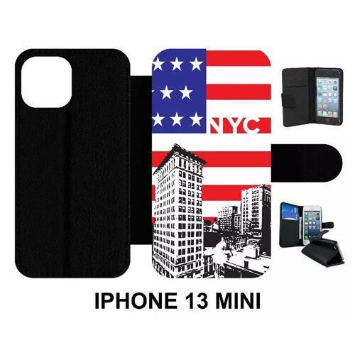 Etui À Rabat Iphone 13 Mini - New York City - Simili-Cuir - Noir