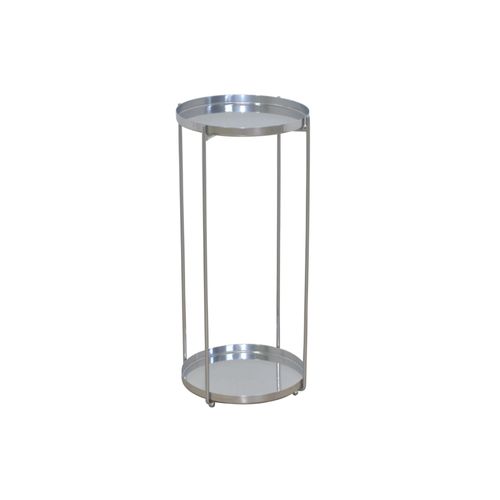 Porte-Plantes Rond Moderne En Métal Argenté Hauteur 58 Cm Surface Ø25 Cm Avec Rebord Dec050082