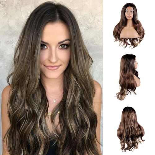 Perruque Longue Bouclée Ombrée Marron Lin Pour Femme - Douce, Élégante, Ajustable, Parfaite Pour Les Fêtes Et Le Cosplay 
