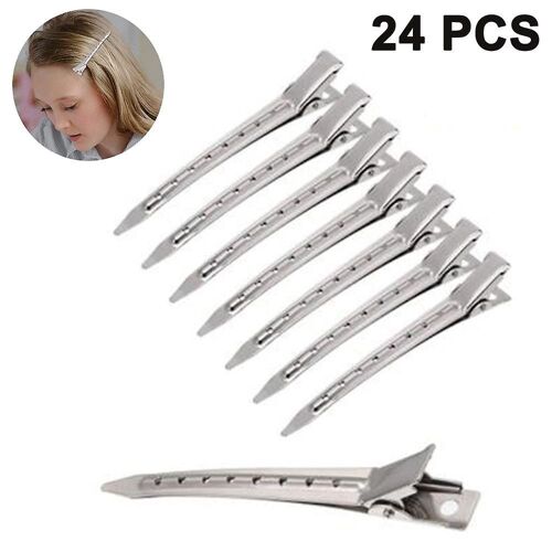 Lot De 24 Pinces Crocodiles En Métal ¿ Pinces À Cheveux En Acier Nickelé Durable Pour Coiffure Professionnelle Et Domestique ¿ 5,5 Cm, 24 Pièces 