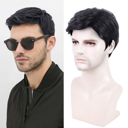 Perruque Courte Et Élégante En Cheveux Naturels Mélangés Bruns Pour Homme ¿ Cosplay Et Usage Quotidien, Respirante Et Ajustable 